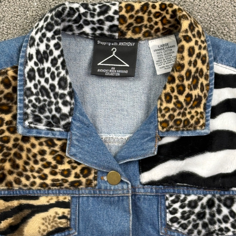 Anthony Mark Hankins Vest Women Large Blue Animal Print Patchwork Denim Boho
